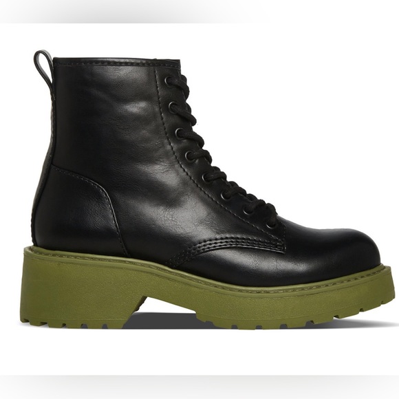 MADDEN GIRL WOMENS CARRA COMBAT BOOT BLACK/OLIVE - Picture 2 of 5